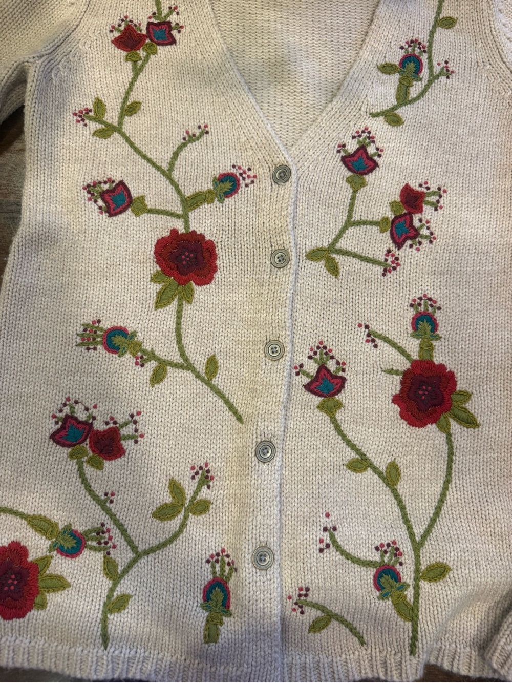 J. Jill Cream Cardigan with embroidered flowers and buttons - size M - Picture 6 of 10